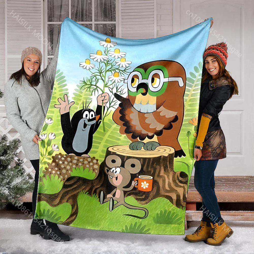 Classic Cartoon Little Mole Print Blanket Warm Soft and Comfortable Home Travel Blanket Sofa Bedding Camping RV Blanket for Gift