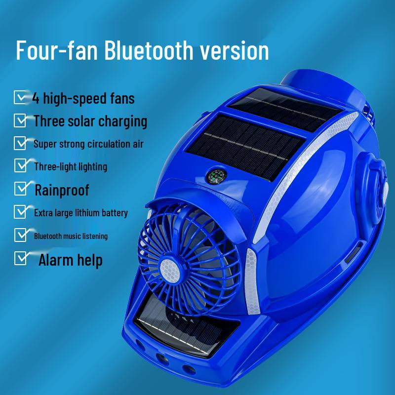 Six-Fan Multifunctional Cooling Hat with Solar Bluetooth Headlamp