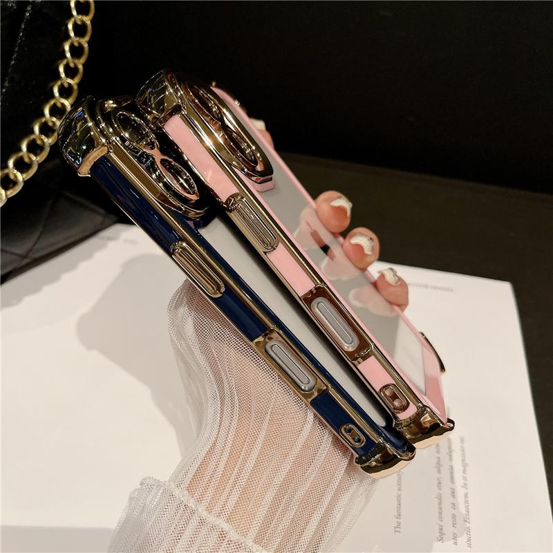 For iPhone 16 Pro Max Luxury Plating Color Soft Frame Transparent Phone Case For iPhone 12 13 14 15 Plus Lens Protective Cover