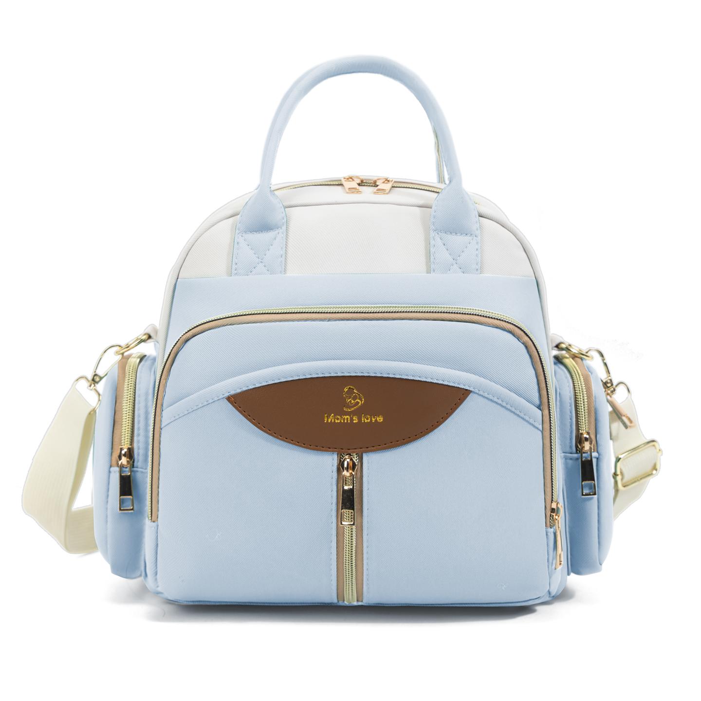 

Сумка-тоут для мамы Оксфорд Многофункциональный рюкзак Сумки через плечо для детских подгузников Сумка-холодильник для детских бутылочек на открытом воздухе Женский портативный рюкзак для коляски небесно-голубой