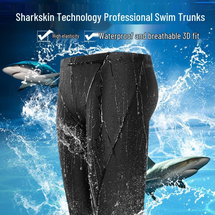 Men's Sharkskin Waterproof Swim Trunks Set - 2025 Style, Solid Color