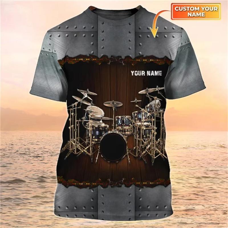 Fashionable Drum Pattern 3D Printed T-shirt, Summer Casual Fashion Short Sleeved Top, Men's Trendy Street Round Neck Clothing
