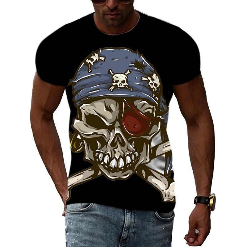

Мужская уличная рубашка с рисунком пиратского черепа и 3D принтом, забавная новая летняя индивидуальная детская свободная рубашка с круглым вырезом и коротким рукавом