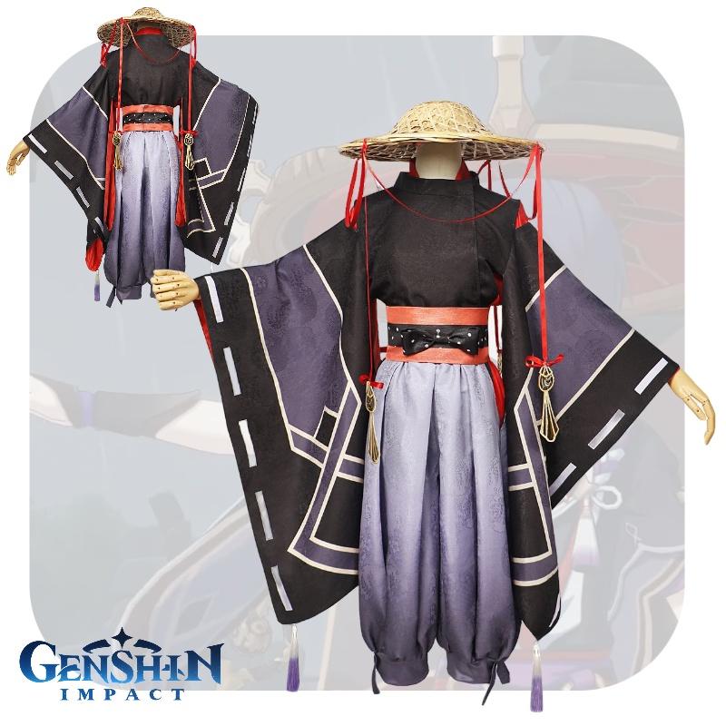 Original Genshin Impact Black Main Cosplay Costume Set Polyester Fabric Game Theme Characters)