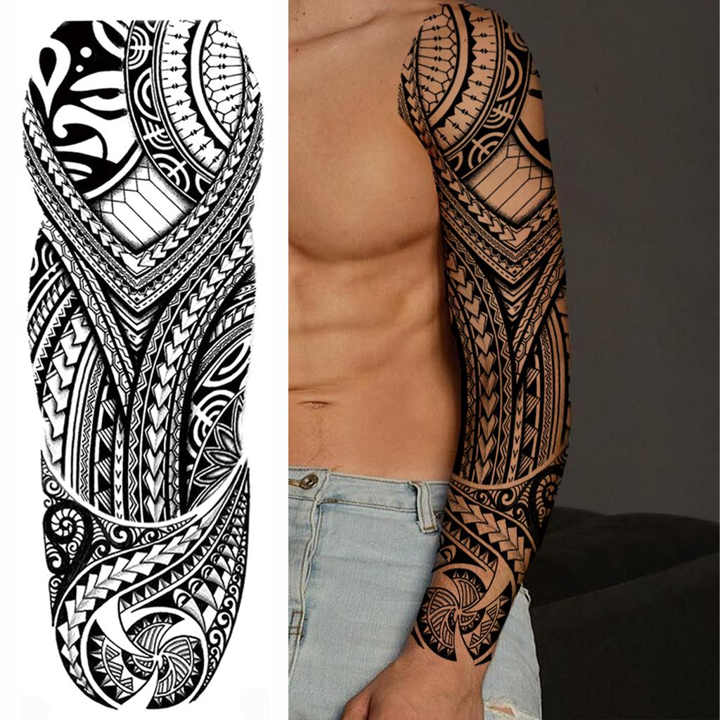 1 Blatt Stammestotem Vollarm Temporäre Tattoos Für Frauen Männer Fake Ärmel Maori Tattoo Aufkleber Körperkunst Zeichnung Oberschenkel Bein Groß