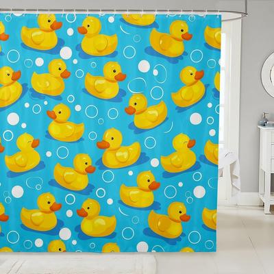 Yellow Duck Fabric Shower Curtain Nautical Sea Animal Bath Curtain,Rustic Farmhouse Cute Cartoon Country Pet Coastal Creature