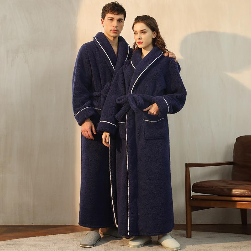 Mens & Womens Luxurious Extra Long Fleece Bathrobe - Thick, Plush, Plus Size Autumn/Winter Pajamas for Couples