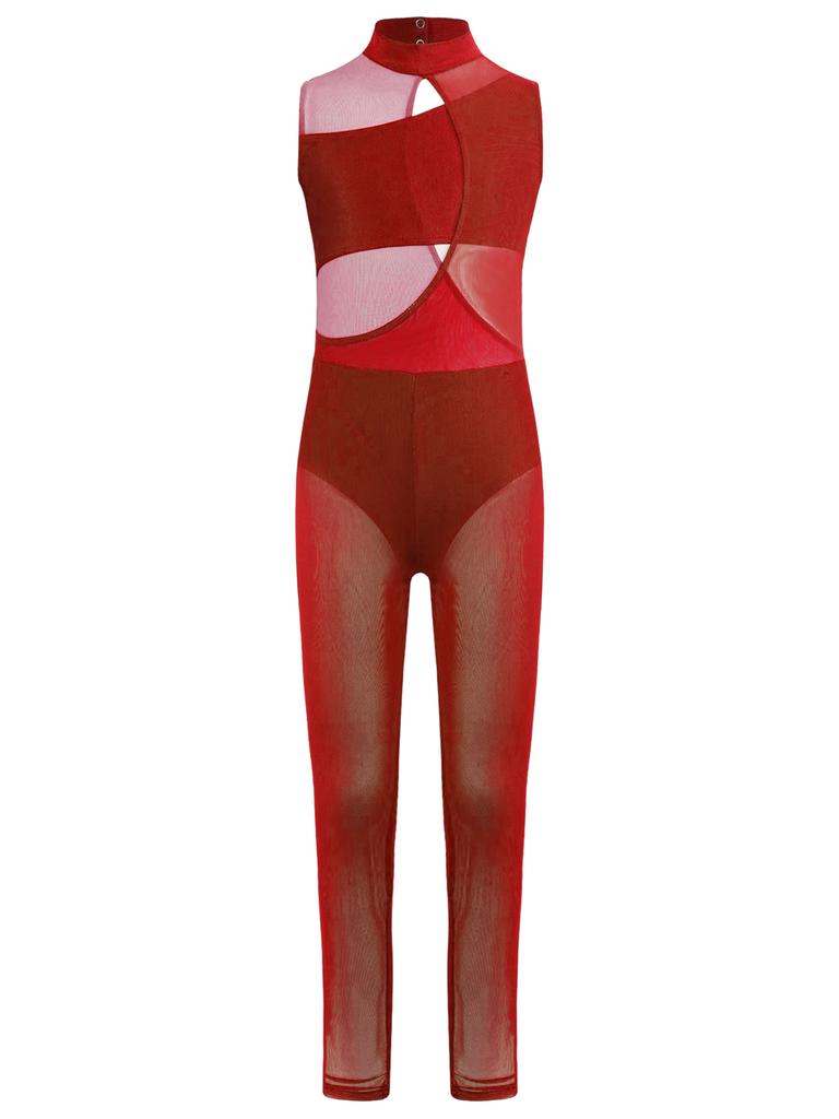 Girls Figure Skating Dress Ballet Latin Dance Leotard Kids Cut Out Rhythmic Gymnastics Acrobatics Athletics Unitard