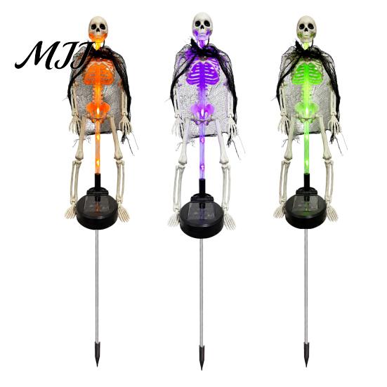 Outdoor Halloween Decorations 2Pcs Solar Skeleton Yard Stake, LED Garden Lights, Waterproof Glowing Skull Stakes Realistic Figurines for
