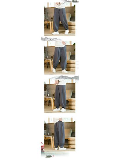 Men's Tai Chi Martial Arts Loose Fit Pants - Chinese Style, Cotton-Linen, Wide Leg, for Spring and Autumn