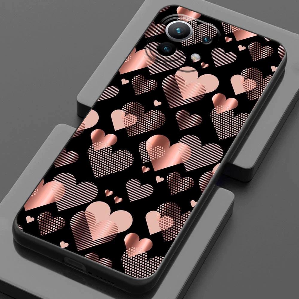 Pink Glitter Hearts Love Grass Leaf For Xiaomi 15 Ultra 11T 12T 13T 14T Pro Phone Case Mi POCO X7 M7 F7 Pro F5 F6 X3 X5 X6 Cover