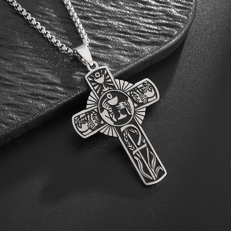 Eucharist Halo Grape Juice Cross Necklace Church Worship Jewelry Unisex Christian Accessory
