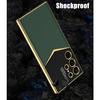 Leather Case for Samsung Galaxy S24 Ultra with Electroplated Frame, Vintage Luxury PU Non-Slip Grip Shockproof Full Body Protective Cover Phone Cases