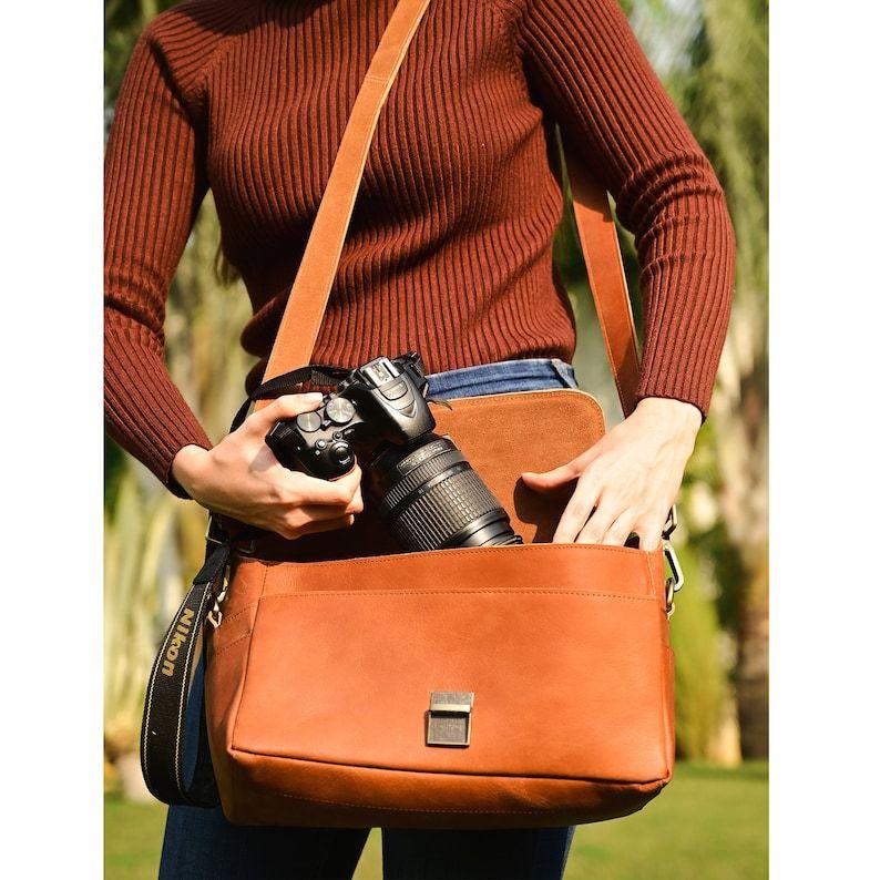 Camera Bag Full Grain Leather Messenger DSLR for Mirrorless Instant Camera Shoulder Bag Leather Gift for Him Fathers Day Travel