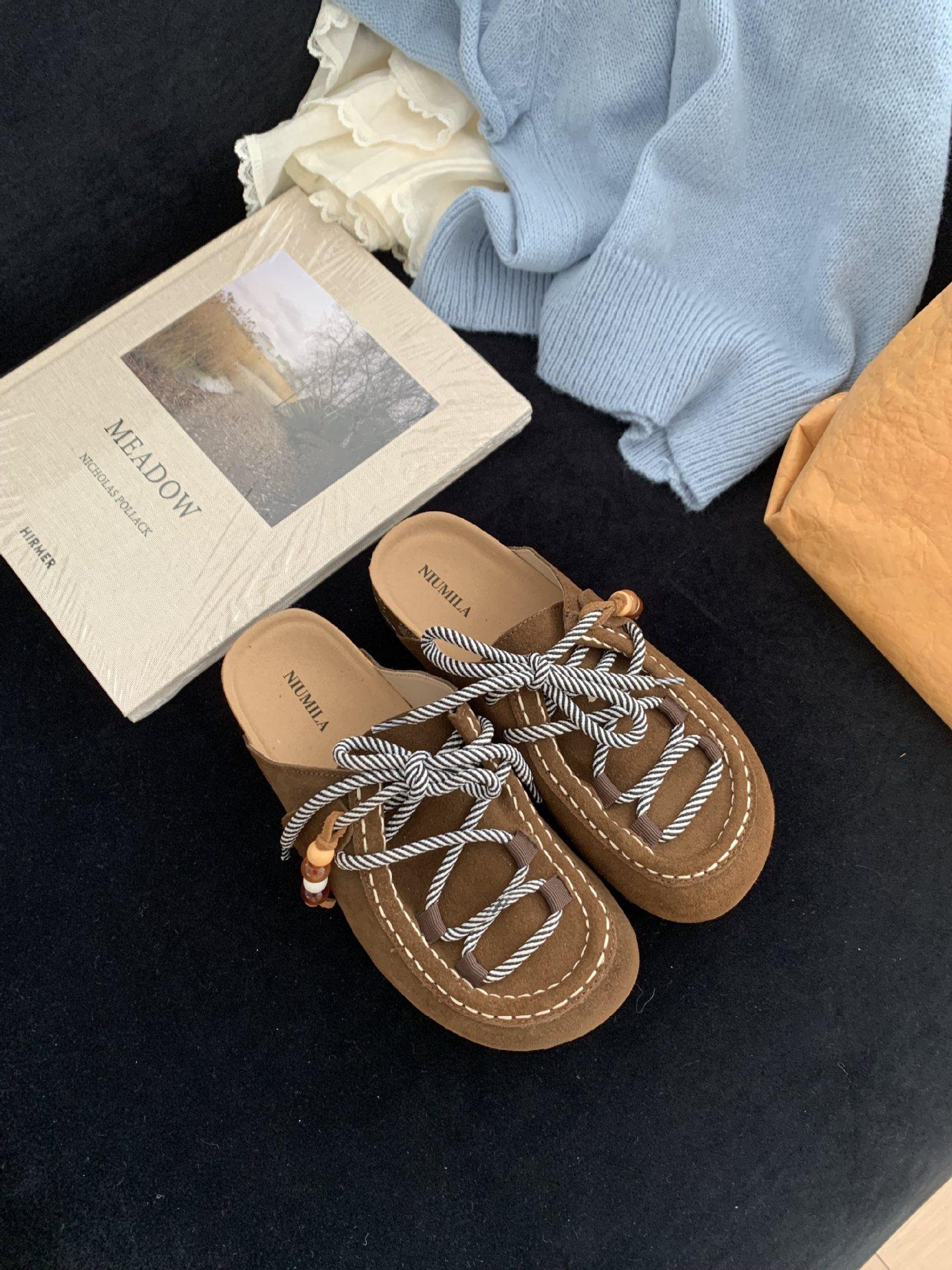 

Ретро шлепанцы на толстой подошве с бусинами Birkenstock женские 2025 осень новинка ленивые туфли Birkenstock на одной педали 39