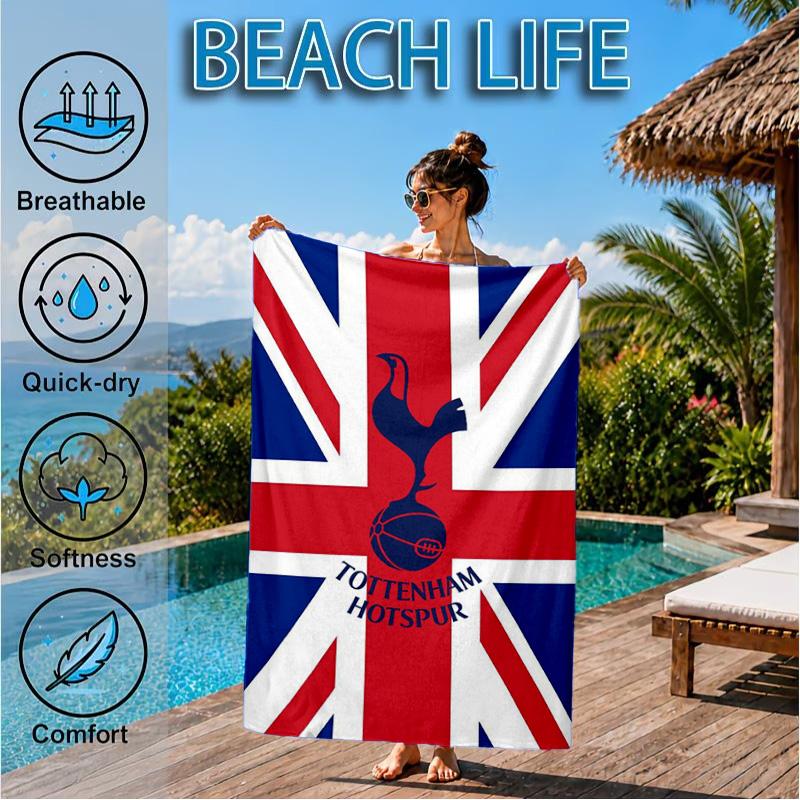 Toalla de Playa de Microfibra con Diseño del Escudo del Tottenham, Suave y Absorbente, Secado Rápido, Ideal para Viajes de Verano, Esencial para la Playa, Piscina
