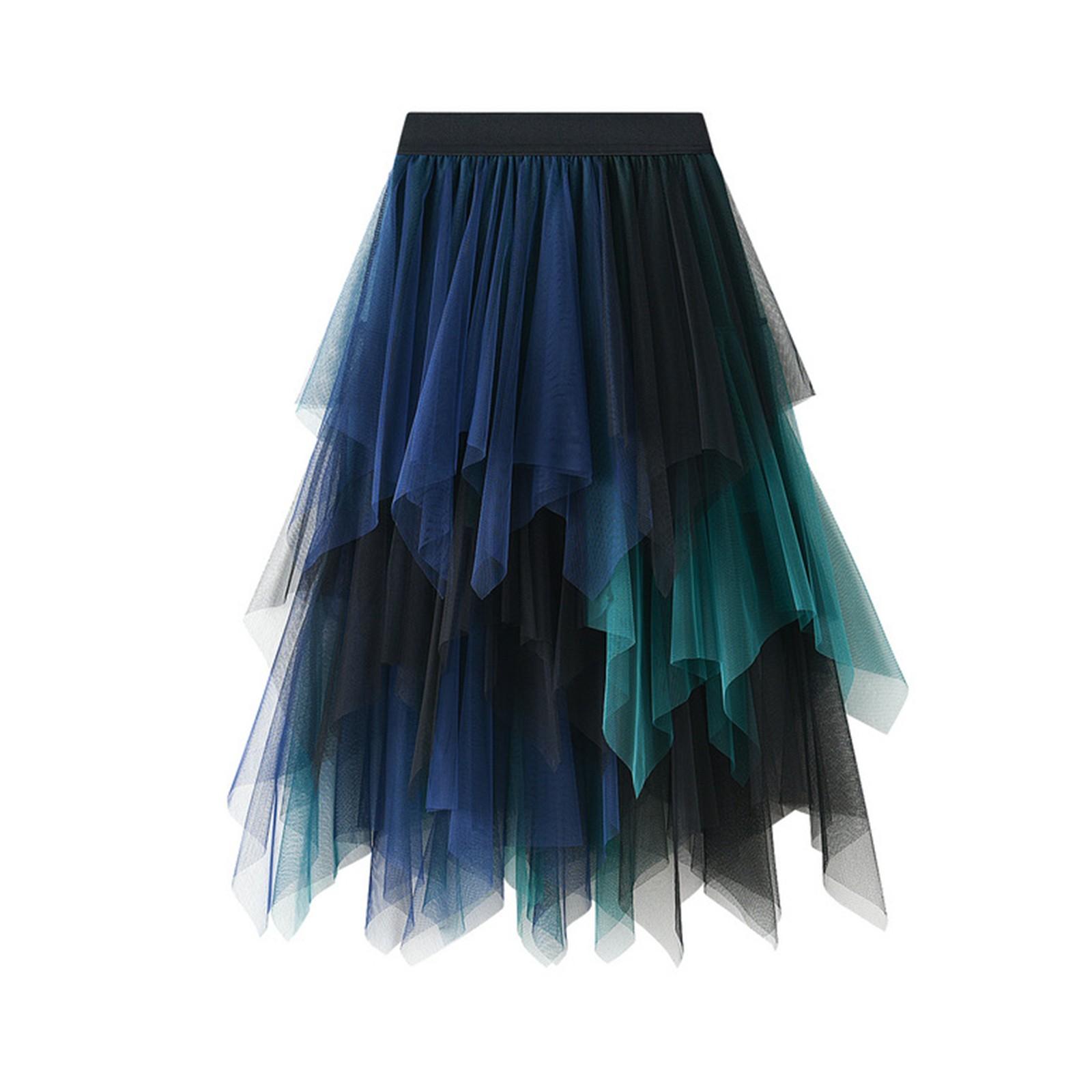 

Женская модная цветная юбка с эластичной талией и неровной сеткой, полудлинная One Size синий