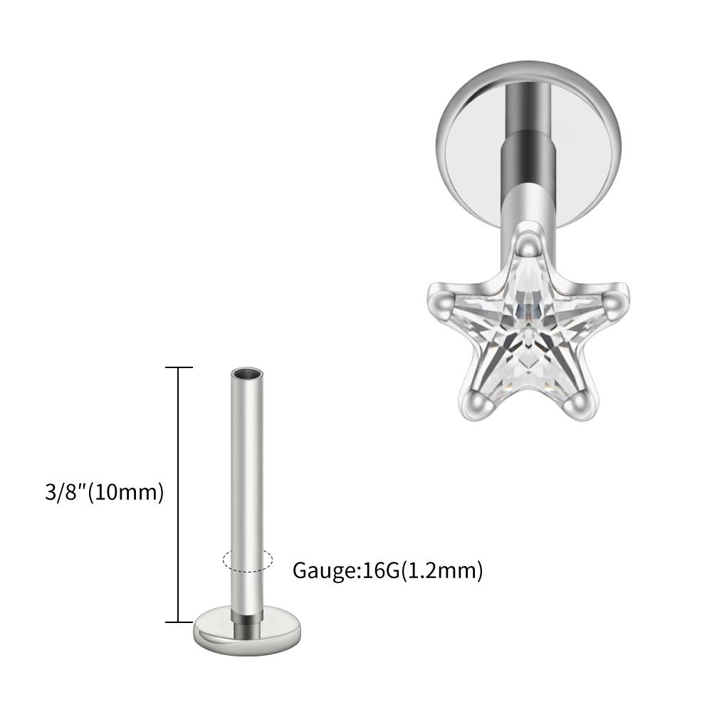 Right Grand ASTM F136 Titanium Star CZ Cartilage Earring 16G Dainty Star Flat Back Stud Tragus Conch Helix Nose Labret Piercing