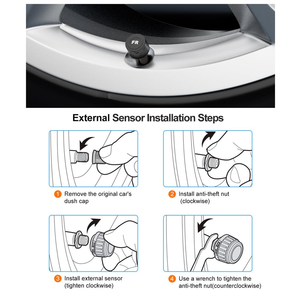 Tire Pressure Monitoring System, Wireless Solar Tire Pressure Monitor System with LCD Display, 6