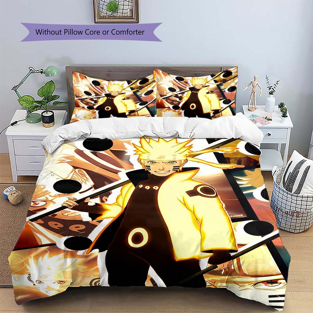 Naruto Anime Wzór Naruto Uzumaki Pościel Dekoracja Domu Prezent Urodzinowy (1 * poszwa na kołdrę + 2 * poszewki na poduszki, bez rdzenia)