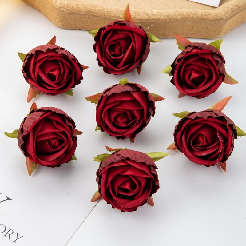 10/20pcs Artificial Flowers Scrapbook Home Room Decor Silk Diy Gifts Candy Box Cake Wedding Outdoor Fake Roses Christmas Wreaths