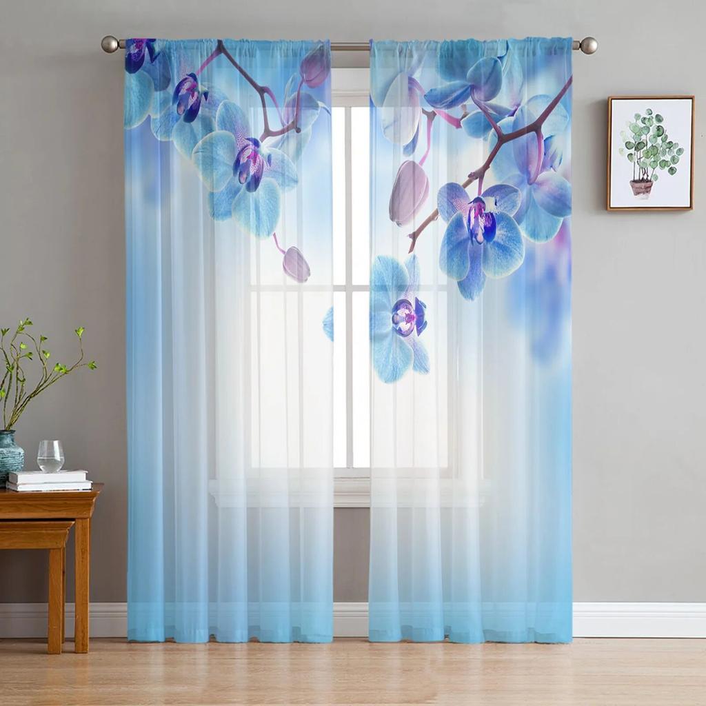 Flower Pure Orchid Water Surface Window Curtains Living Room Tulle Curtains Kitchen Decor Kids Room Curtain Window Treatment