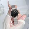 OLEVS Women's Minimalist Casual Watch Leather Band Waterproof Slim Analog Quartz with Date Calendar Silver Black Mesh Strap