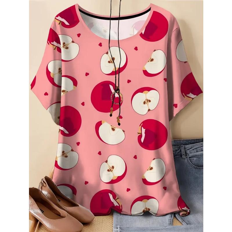 Fashion Women's Crew Neck Short Sleeve 3D Casual Color Printing Casual Short Sleeve Crew Neck T-Shirt