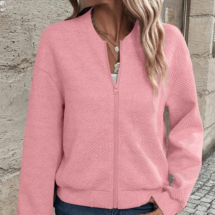 סתיו חורף מעיל רוכסן בצבע אחיד צווארון בייסבול מעיל מזדמן לנשים מעילים ומעילים עם שרוולים ארוכים