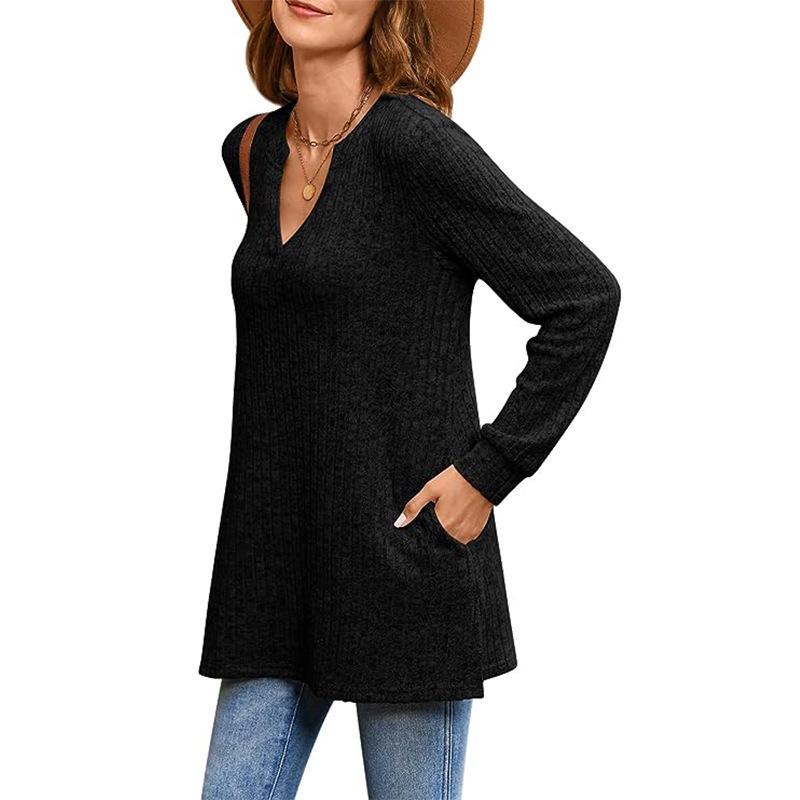 2025 Autumn/Winter Women's European Style Long Sleeve Loose Knit Top with Pockets