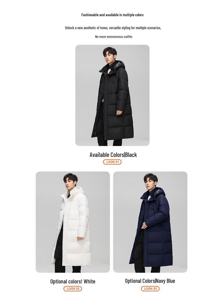 Unisex Trendy Long Over-the-Knee Winter Hooded Down Coat