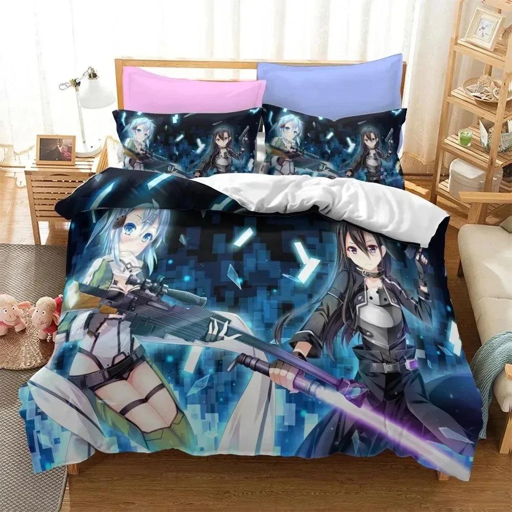 

Anime Sword Art Online Duvet Cover Pillowcase Bedding Set Double Twin Full Queen King Adult Boys Bedclothes Quilt Cover EU single(135x200cm)