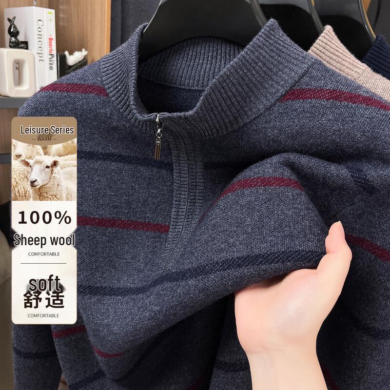 

Antonio Men s 100% Merino Wool Striped Half-High Collar Pullover Sweater 2XL