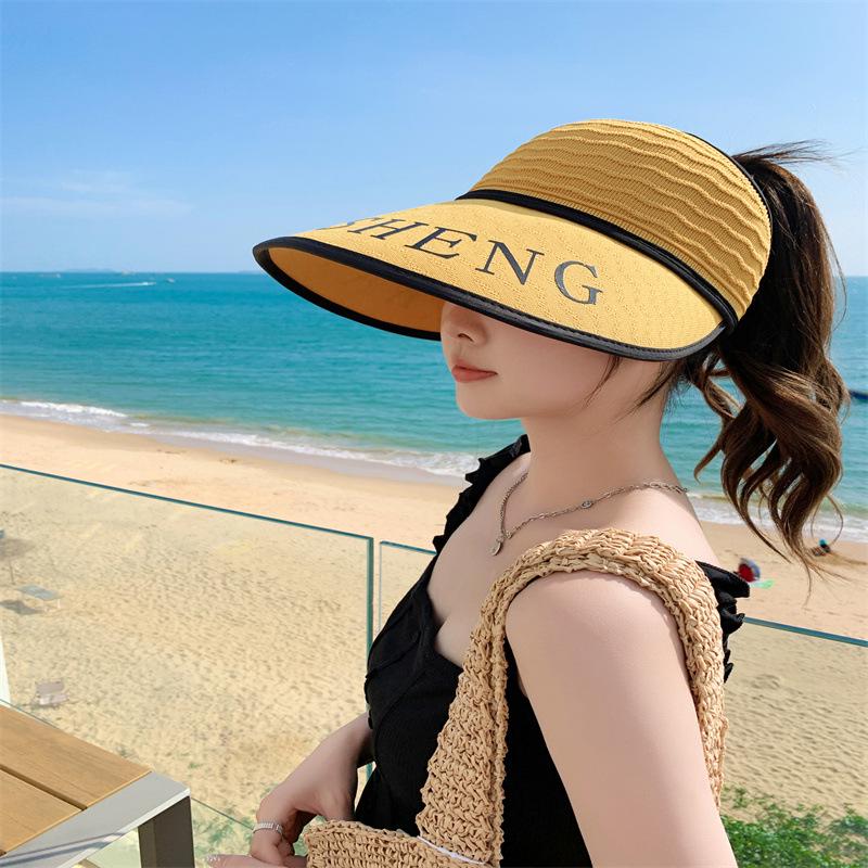 

Новая женская шляпа от солнца без верха в корейском стиле - Широкие поля, Складная, Защита от УФ-лучей, Принт с буквами Adjustable (54-56cm)