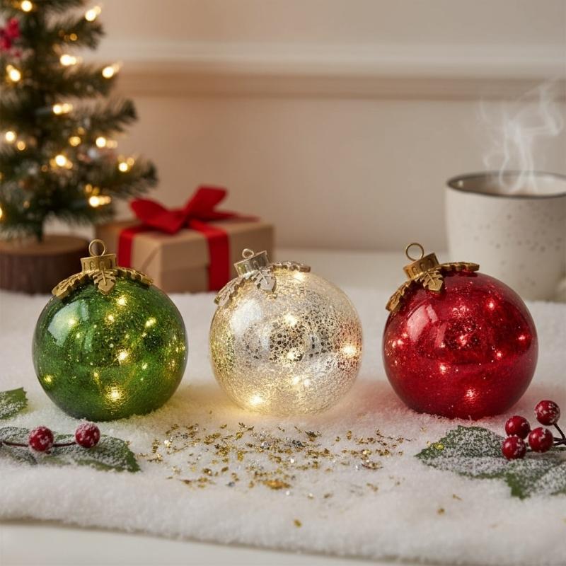 LED Christmas Tabletop Decors Auto Timer Durable Cracked Plastic Design Snowflake Accent 6Inch Holiday Ornament
