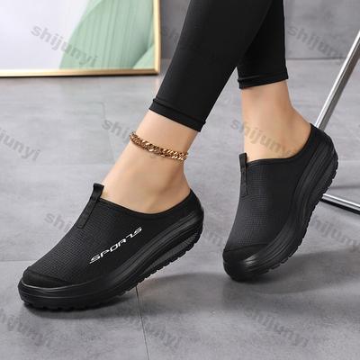 Women Platform Shoes 2025 New Summer Mesh Breathable Half Slippers Women Height Increase Lightweight Comfortable Casual Shoes