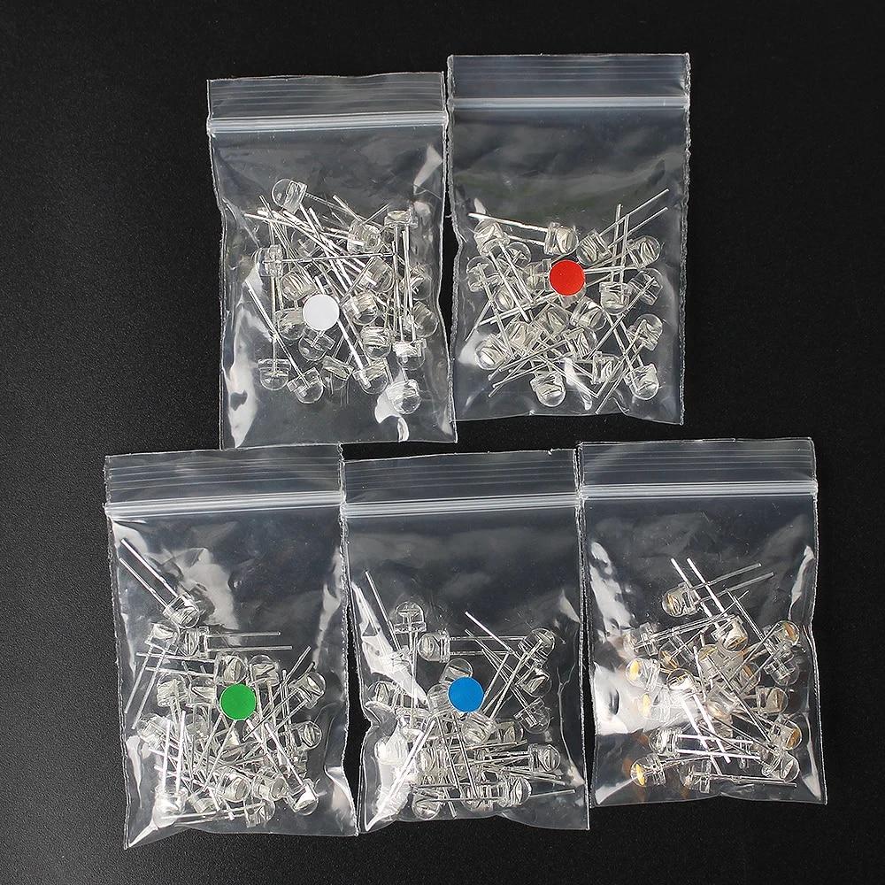5 Colors LED Kit Super Bright Straw Hat LED Diode Kit - 100pcs 5MM, Red Yellow Blue Green White, F5 Light Emitting Assorted Set