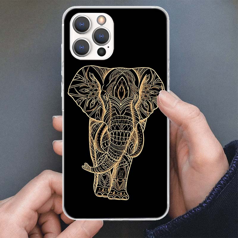 

Elephant Mandala Aztec Phone Case For iPhone 17 16 15 14 13 12 11 Pro Max Mini Plus Air 7 SE 8 Soft Silicone Print Shell Funda F iPhone 11