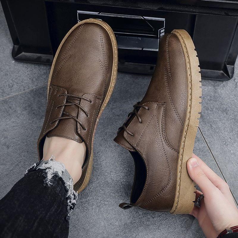 Round Toe Lace-up Low-top Men's Leather Shoes 2025 Trend Male Casual Shoe Classic Original New In Fashion Common Footwear Offer