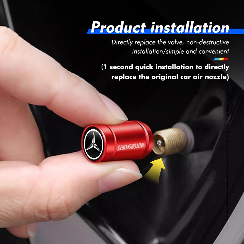 GLC GLB 4 Stück Auto Luftreifenventilkappen Aluminium Rad Reifenventilkappe Für Mercedes Benz W202 W212 W126 W140 W168 W177 CLS GLE GLC