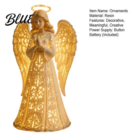 Religious Birthday Gift for Mother Guardian Angel Figurine with Warm LED Light Christmas Decor Praying Night Bedroom Statue Tabletop Lamp Home