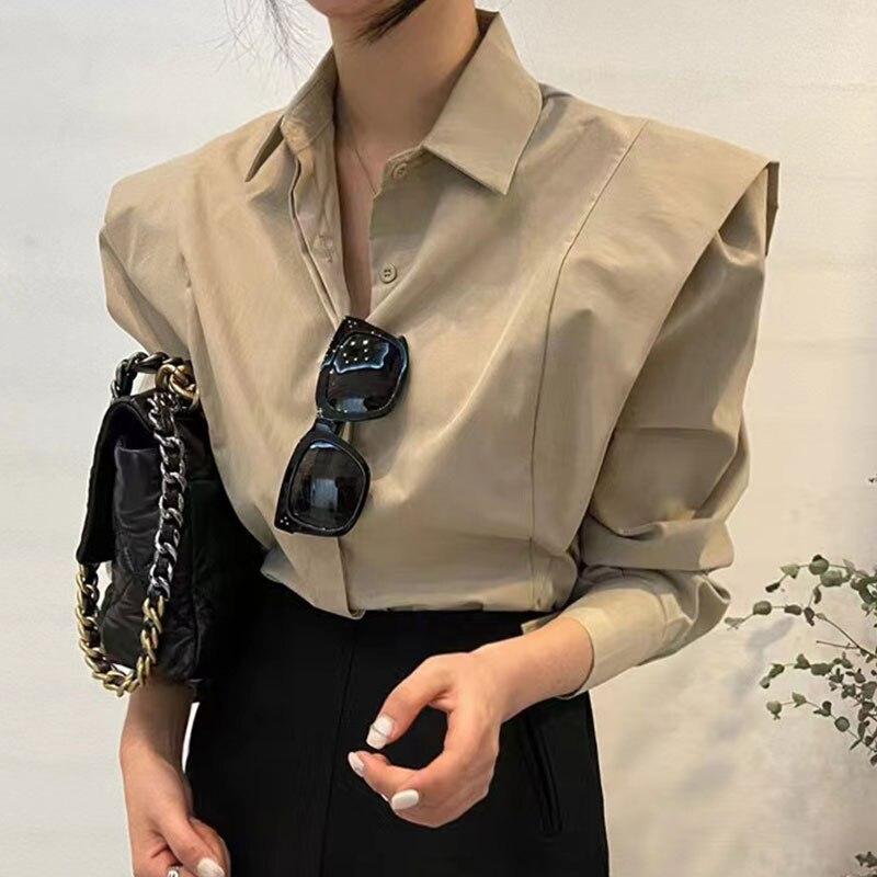 Korean Chic Vintage Simple Shirt Turn Down Collar Button Ruffles Autumn Long Sleeve Shirt Tops Women Blouse Loose Clothes 28471