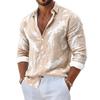 Men Loose Abstract Print Turn Down Collar Long Sleeve Casual Shirt
