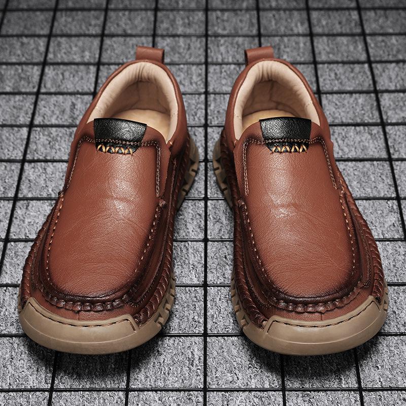 

Трендовые кроссовки ручной работы с прострочкой - Кожа на мягкой подошве для повседневной носки весной и летом 47 светло-коричневого