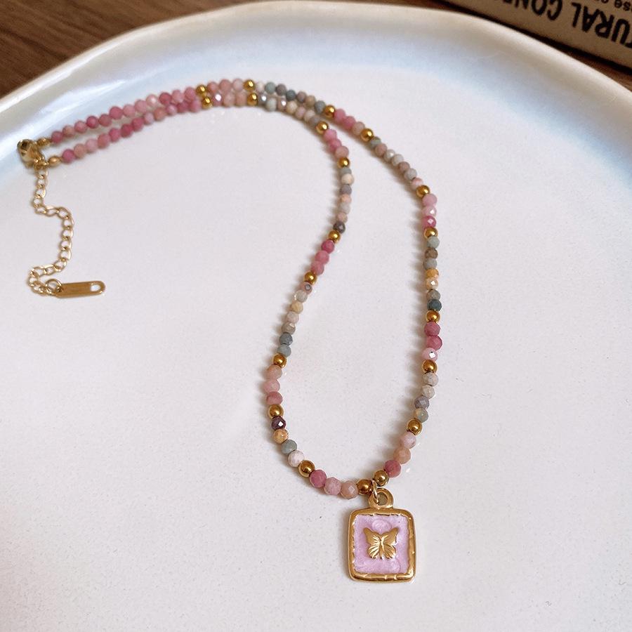 

Ожерелье-подвеска из титановой стали с бусинами в виде квадратной бабочки с капающим маслом, легкая роскошь, высокое чувство, цепочка для ключицы, изысканный модный универсальный предмет