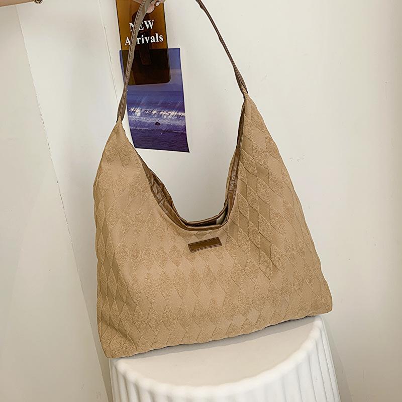 

Повседневная мягкая сумка-мешок большого размера женская 202522 весна-лето новая ретро сумка через плечо ромбовидная парусиновая сумка-тоут хаки