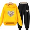 Heart-Shaped Children's Hoodies Suit Top+Bottom Girls Pink Boy Black Age 3-12 Coat Casual Toddler Long Sleeves Autumn Clothing