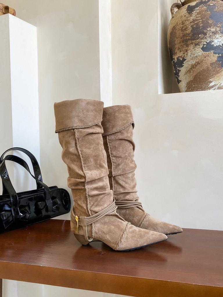 European and American Style Pointed Suede High Boots Women's New Pile Boots In Autumn and Winter 2025 Thin Cone Heel Boots