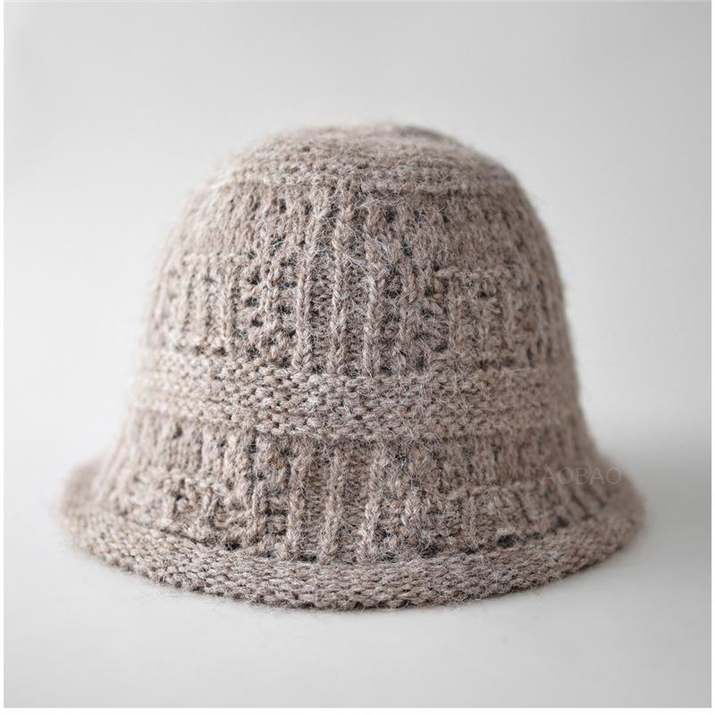 New Winter Hollow Knitted Bucket Hat Women'S Fashion Simple Casual Versatile Face Small Wool Pullover Basin Hat