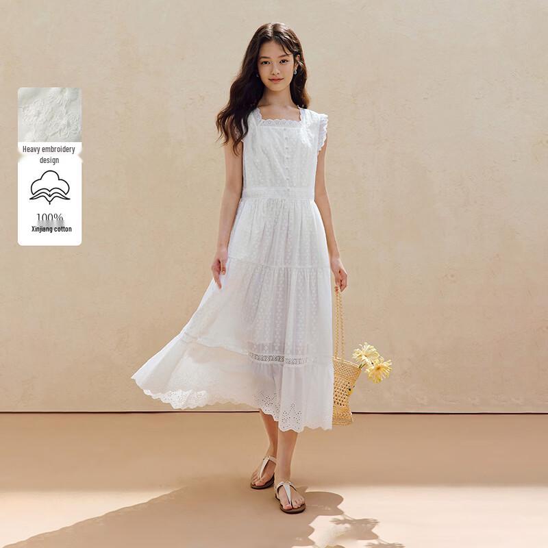 INMAN Women s Xinjiang Cotton Embroidered Sleeveless A-line Dress S